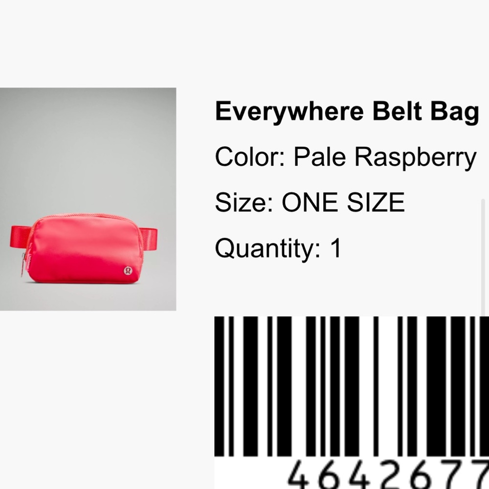 Lululemon everywhere belt bag 1L rare color Pale Raspberry NWOT